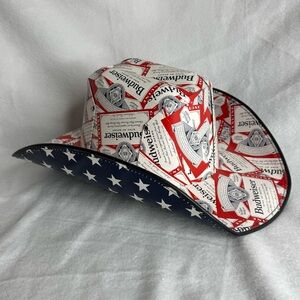Budweiser Bud Cowboy Cowgirl Cardboard Beer Box Hat Patriotic Novelty USA Stars
